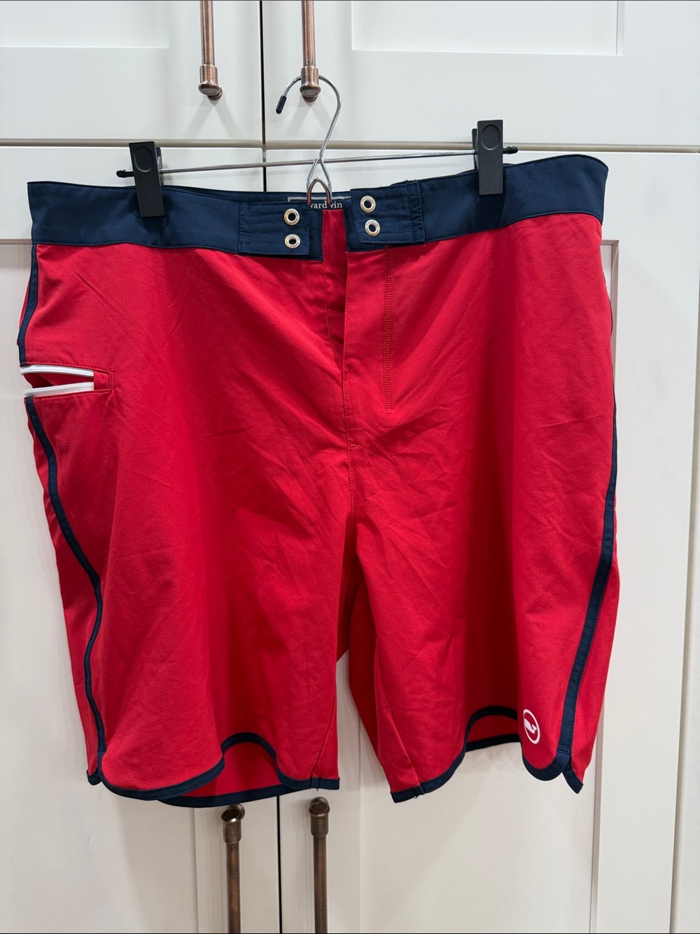 Vineyard Vines Red Swim Trunks with Navy Trim